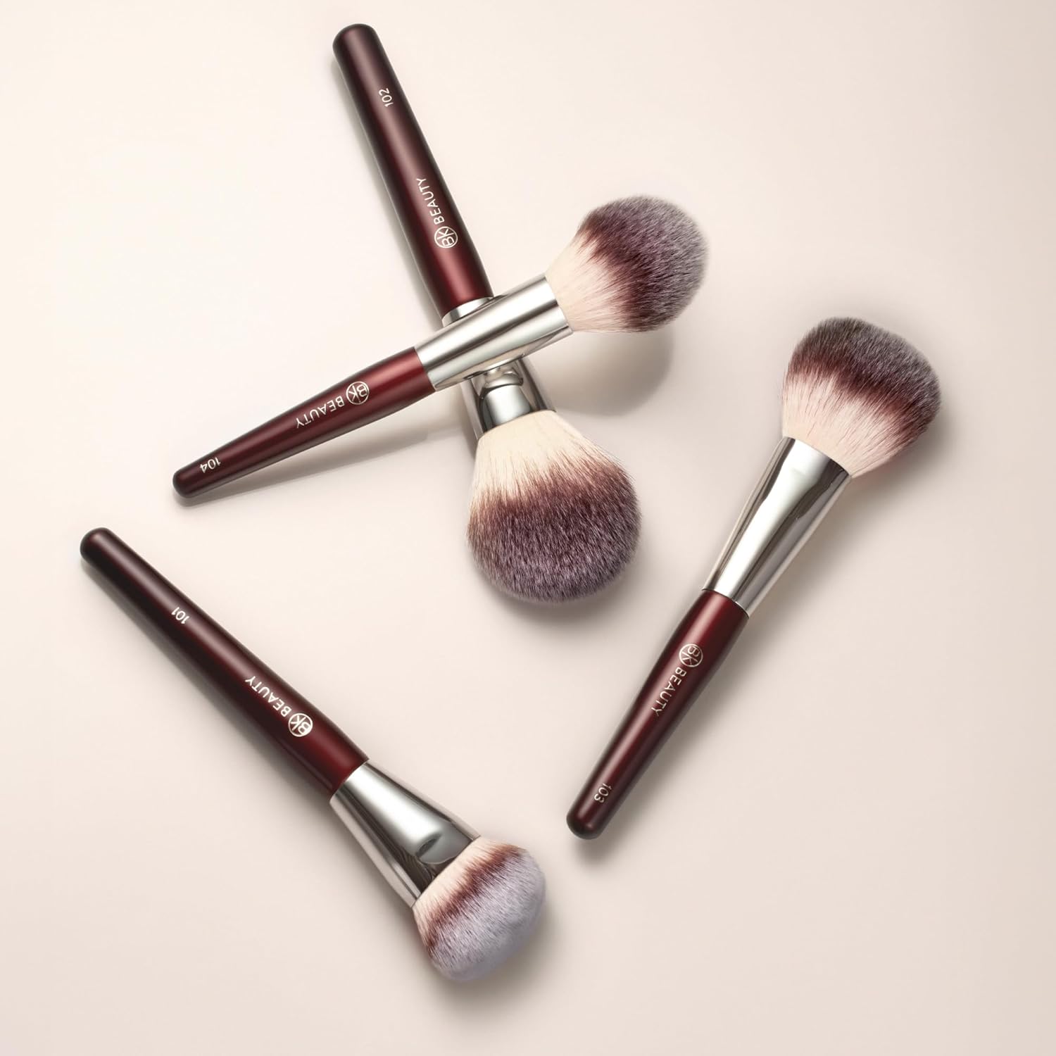 BK BEAUTY - ESSENTIALS FACE BRUSH SET (4PC) - Professional Makeup Brush Set for Liquid or Cream Foundations, Powder, Bronzer, Blush | Premium Makeup Brushes for Flawless Application