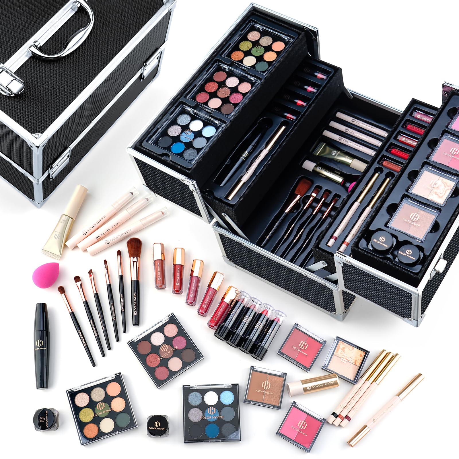 Color Nymph Professional Makeup Set for Teens, Girls & Women - Full Kit with Storage Train Case, Beginner Cosmetics Kit with Eyeshadow, Blush, Lipstick, Lipgloss, Mascara & Tools - Pink