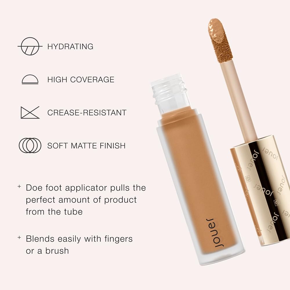 Jouer Essential High Coverage Liquid Concealer - Soft Matte Finish - Color Corrector for Spot Coverage, Under Eye Dark Circles and Contour, CremeBrulee