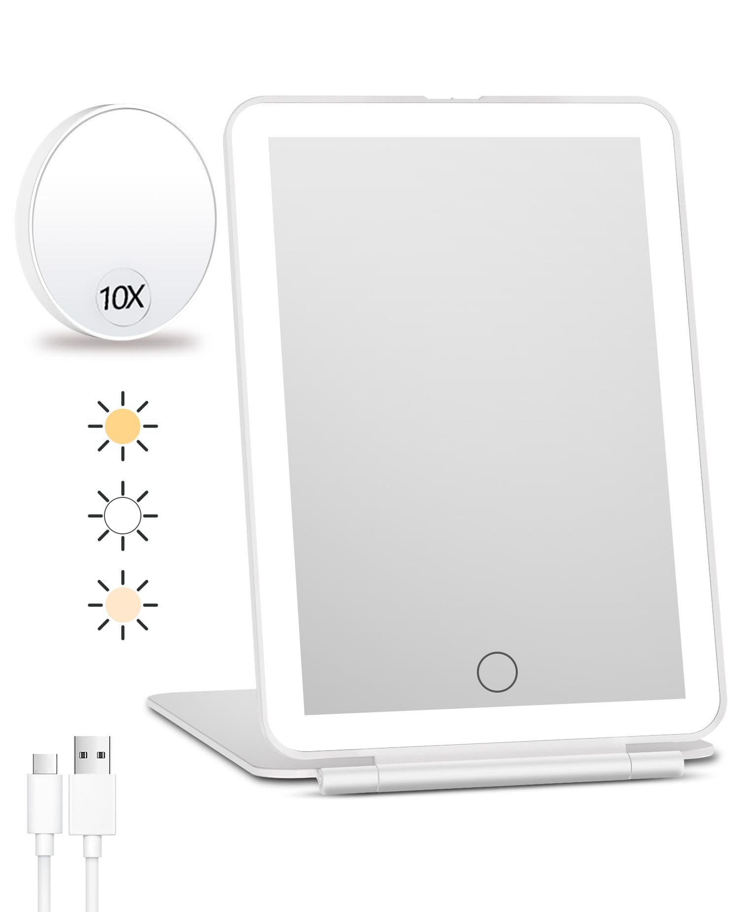 FUNTOUCH Rechargeable Travel Makeup Mirror with 72 Led Lights, Portable Lighted Beauty Mirror, 3 Color Lighting, Dimmable Touch Screen, Tabletop LED Folding Cosmetic Vanity Mirror
