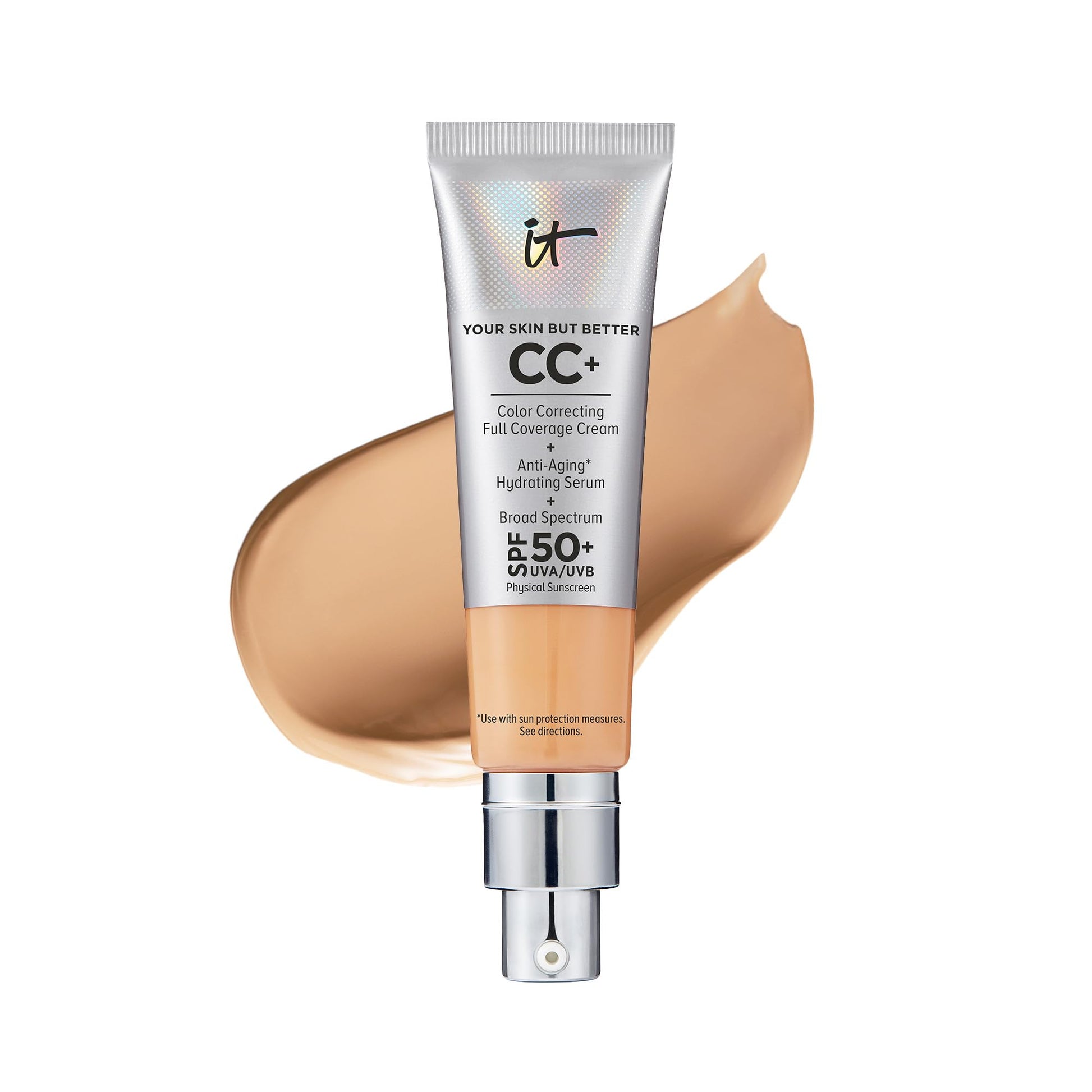 IT Cosmetics CC+ Cream - Full-Coverage Foundation With SPF 50, Color Corrector & Anti-Aging Serum, Formulated With Niacinamide & Hyaluronic Acid, Natural Finish, For All Skin Types, 1.08 fl oz