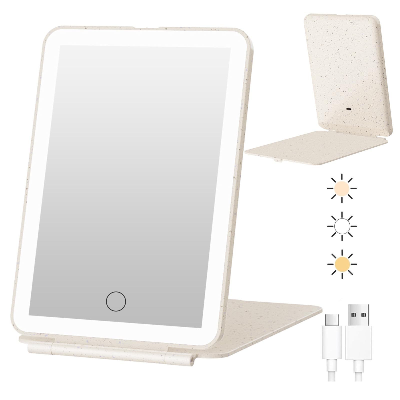 FUNTOUCH Rechargeable Travel Makeup Mirror with 72 Led Lights, Portable Lighted Beauty Mirror, 3 Color Lighting, Dimmable Touch Screen, Tabletop LED Folding Cosmetic Vanity Mirror