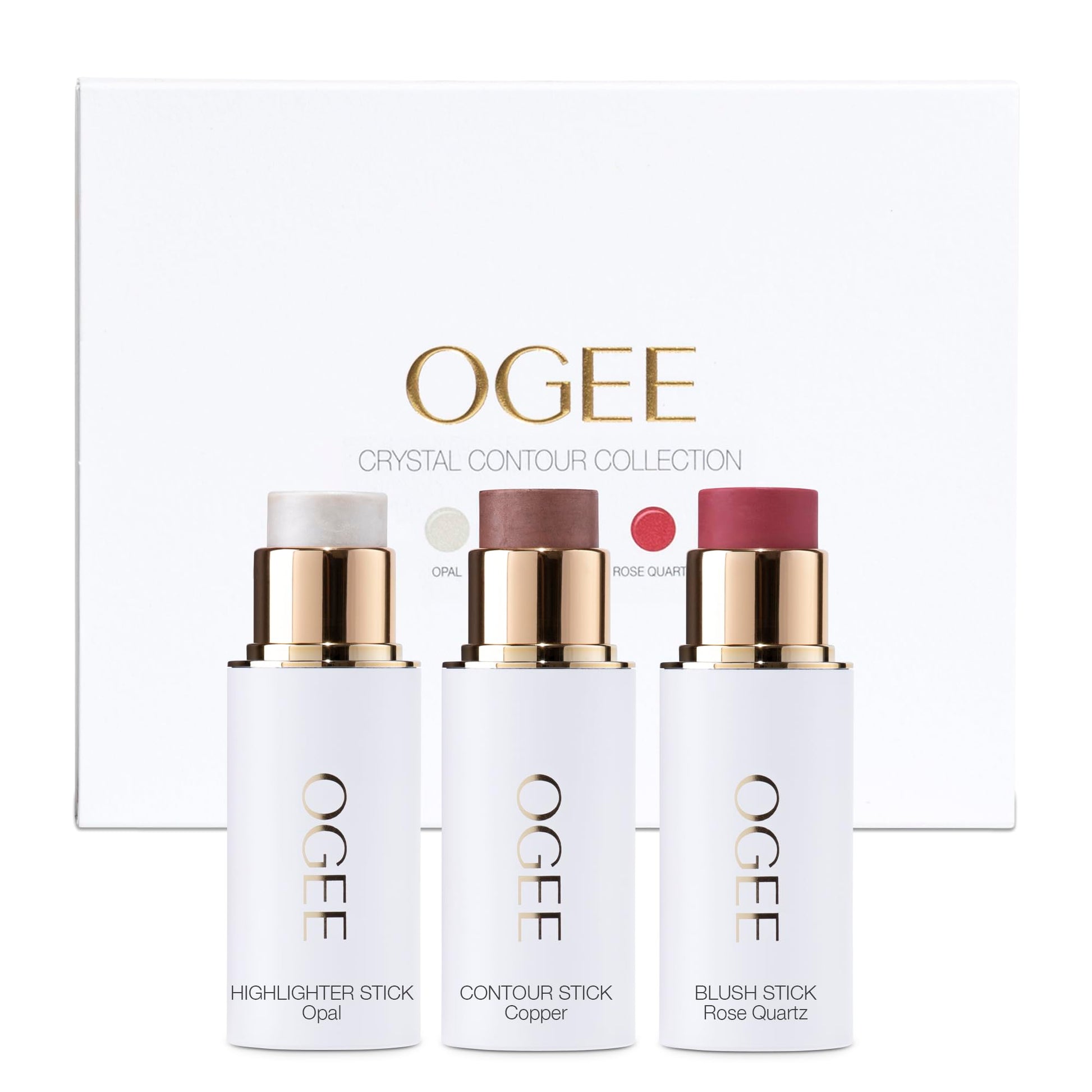 Ogee Face Stick Trio - Golden Contour Stick Makeup Collection - Certified Organic Bronzer, Blush Stick, and Highlighter Stick for a Flawless Look