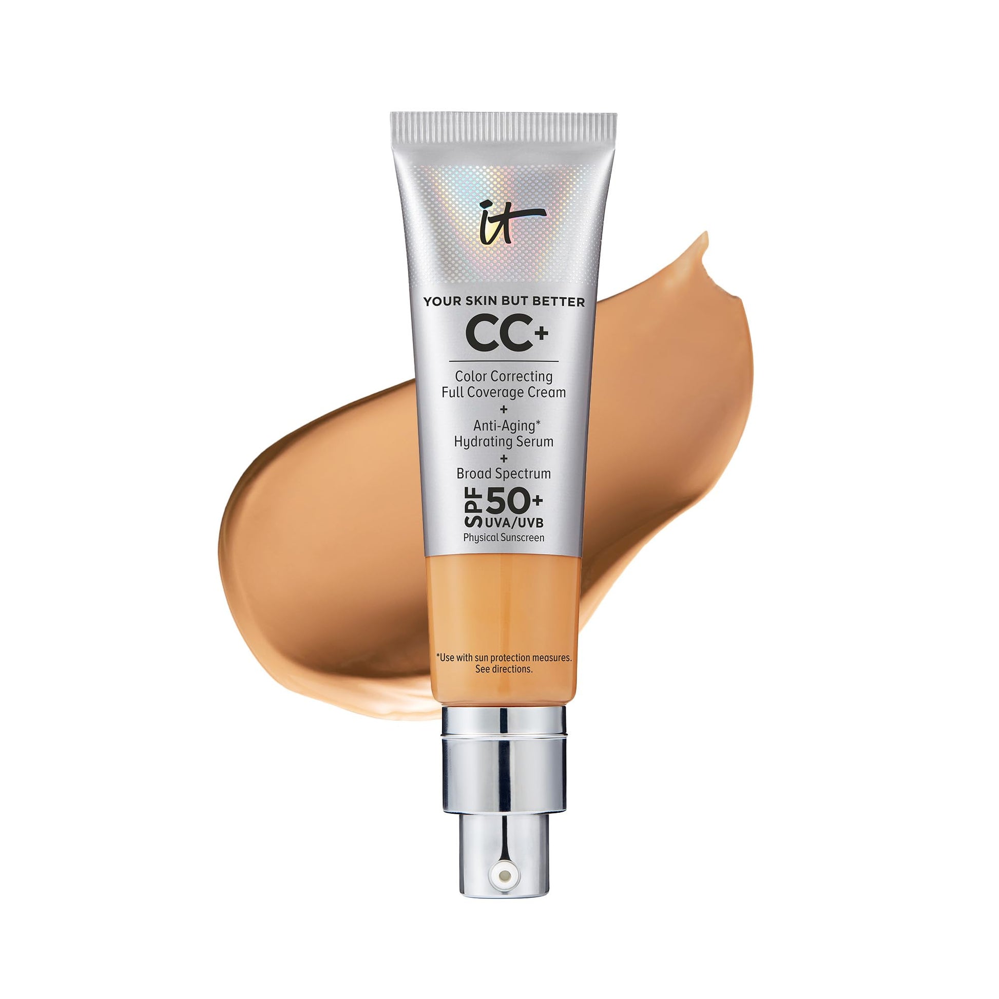 IT Cosmetics CC+ Cream - Full-Coverage Foundation With SPF 50, Color Corrector & Anti-Aging Serum, Formulated With Niacinamide & Hyaluronic Acid, Natural Finish, For All Skin Types, 1.08 fl oz