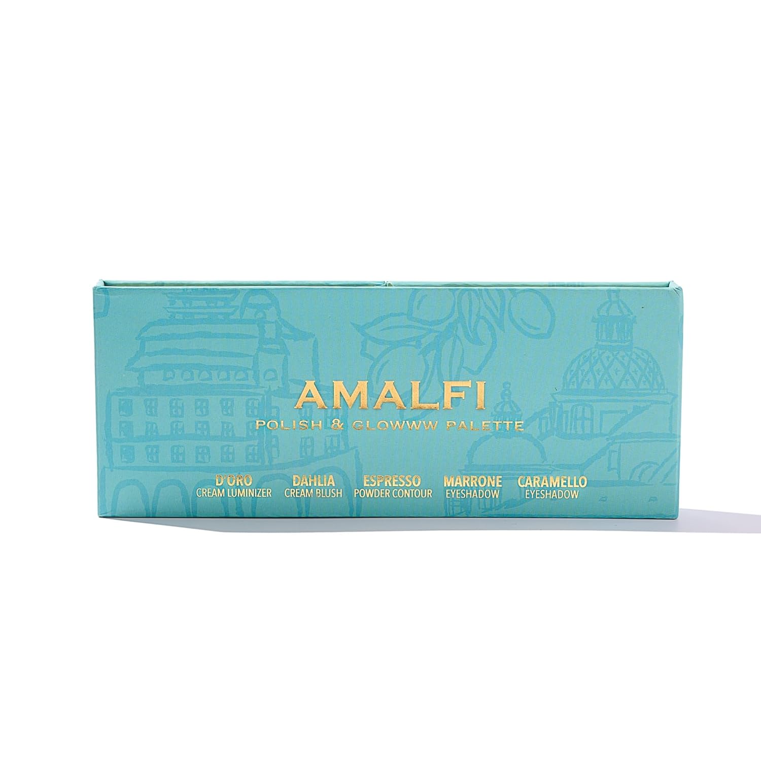 Amalfi Polish & Glowww Palette – 5-Piece Refillable Makeup Palette for Radiant Skin. Includes Highlighters, Blush, Contour & Eye Shadows - Blendable, Long-Lasting, Vegan & Cruelty-Free