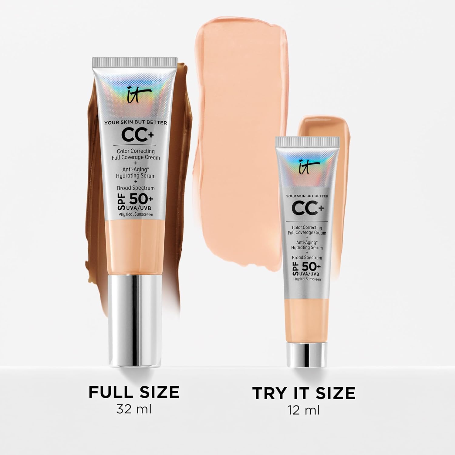 IT Cosmetics CC+ Cream - Full-Coverage Foundation With SPF 50, Color Corrector & Anti-Aging Serum, Formulated With Niacinamide & Hyaluronic Acid, Natural Finish, For All Skin Types, 1.08 fl oz