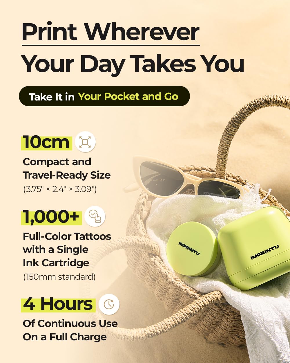 Temporary Tattoo Printer - Full Set, Mini Portable Compact Tattoo Device with 100% Cosmetic Full Color, Vegan Cruelty-Free Hypoallergenic, Custom Creative Tattoo Design with iOS/Android