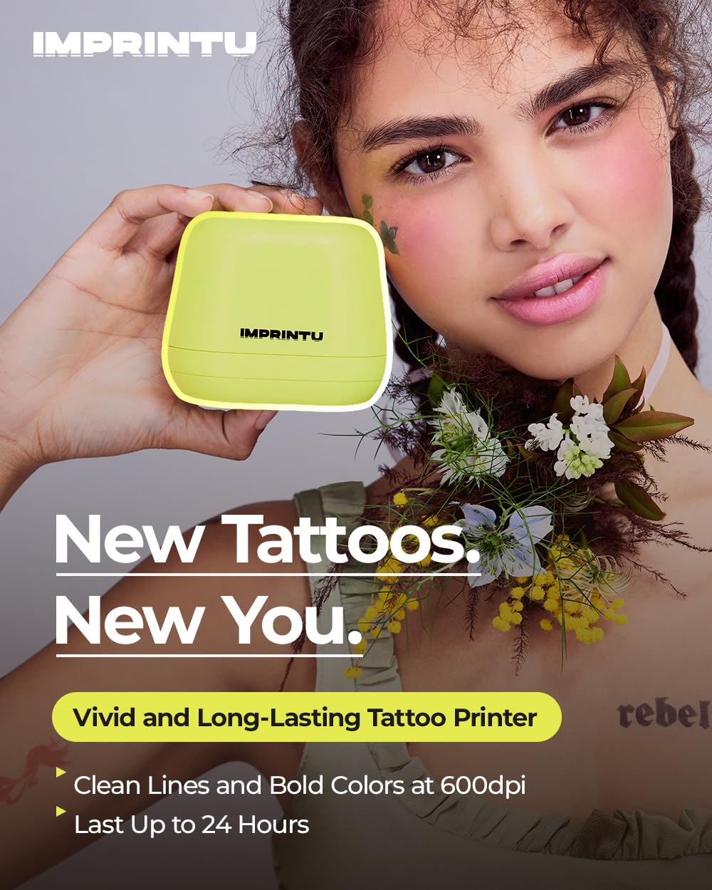Temporary Tattoo Printer - Full Set, Mini Portable Compact Tattoo Device with 100% Cosmetic Full Color, Vegan Cruelty-Free Hypoallergenic, Custom Creative Tattoo Design with iOS/Android