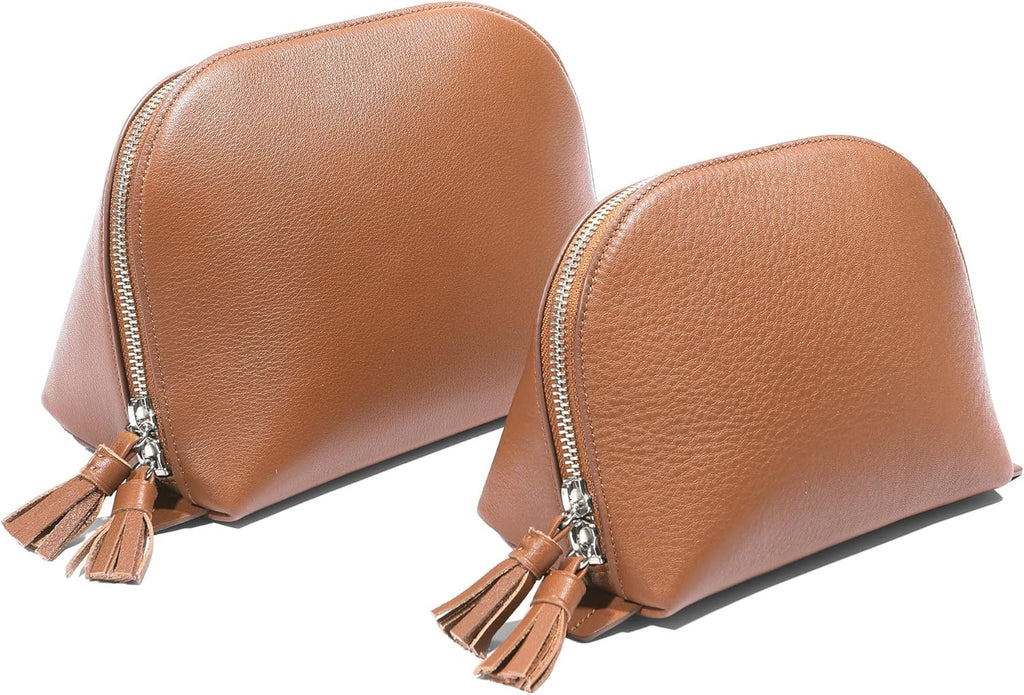 Leatherology Cognac Clamshell Makeup Bag Set