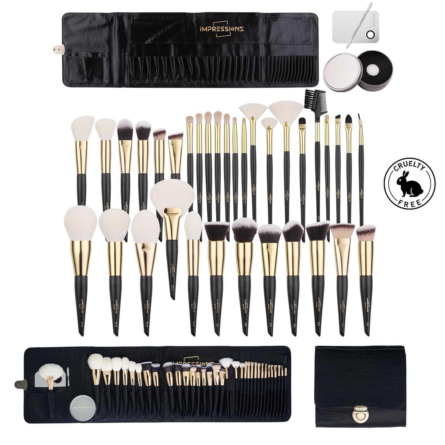 ImpressionZ 34Pcs Luxury Makeup Brush Set with Travel Bag – Cruelty-Free Synthetic & XGF Bristles for Foundation, Blending, Powder, Concealer, Eyeshadow & Blush | Professional Bliss Gift Set